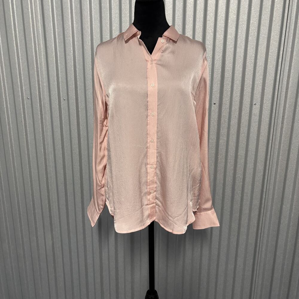 Everlane Shirt Women 6 Pink Textured Button Down Long Sleeve Relaxed Viscose NWT - Picture 2 of 13
